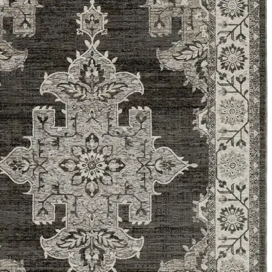 Gray And Beige Medallion Area Rug With Fringe Photo 5