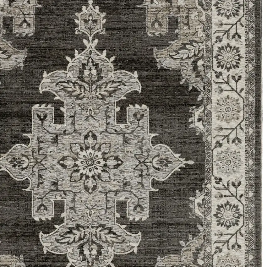Gray And Beige Medallion Area Rug With Fringe Photo 5