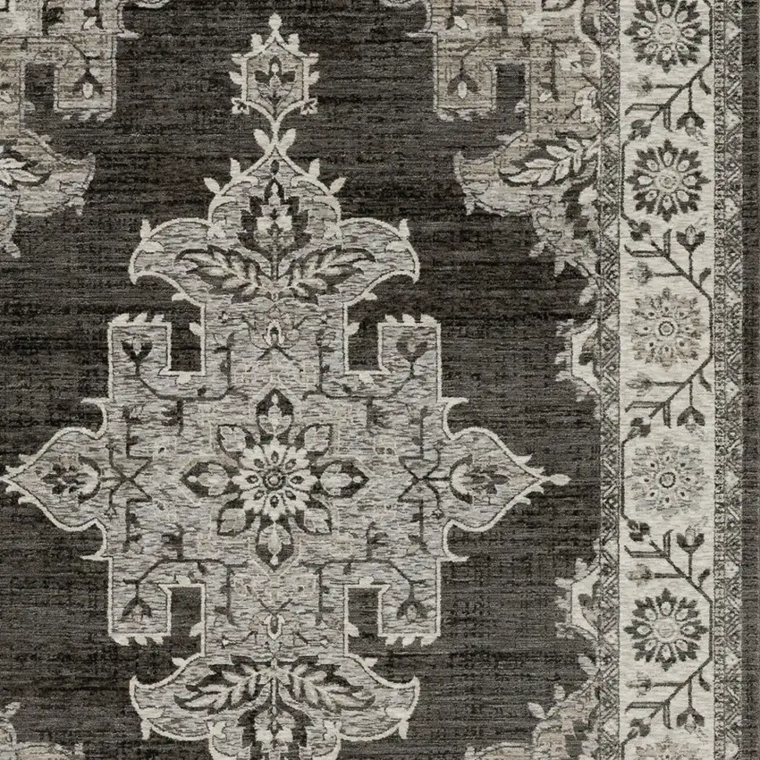 Gray And Beige Medallion Area Rug With Fringe Photo 5