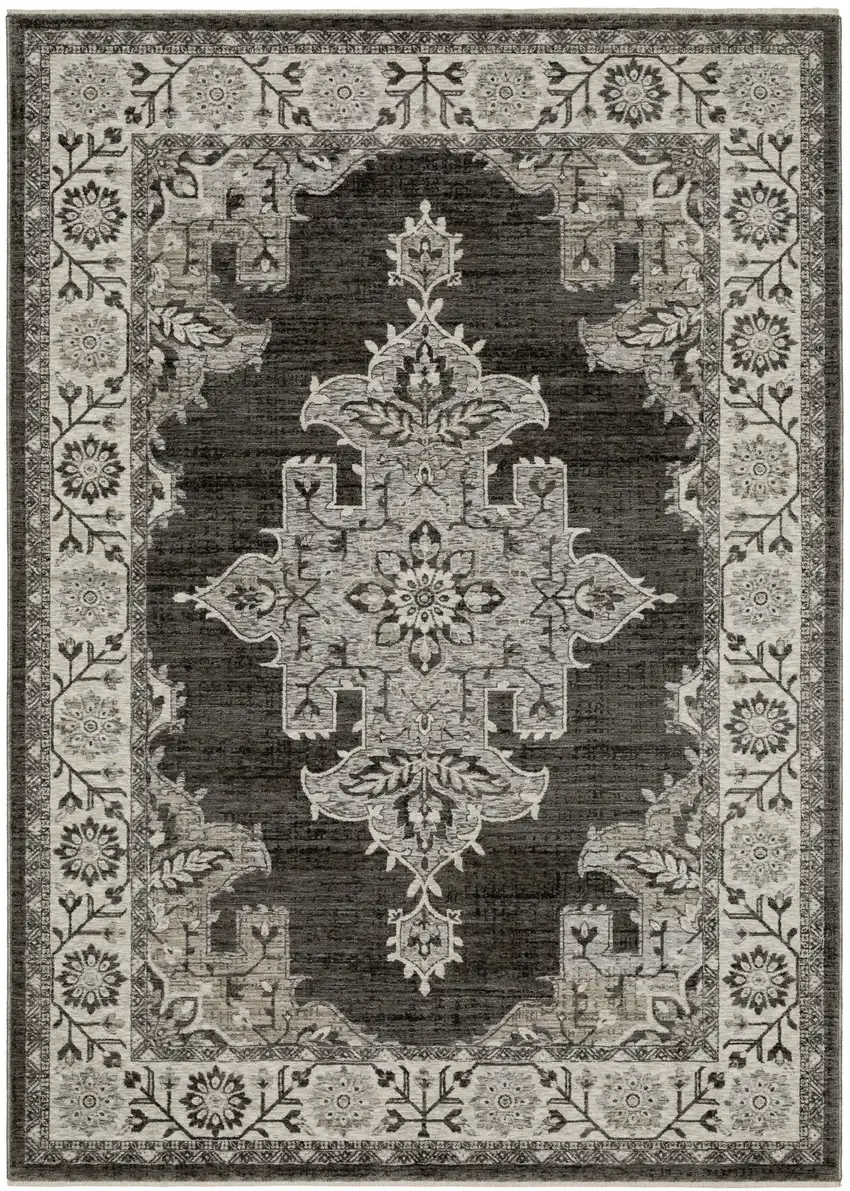 Gray And Beige Medallion Area Rug With Fringe Photo 2