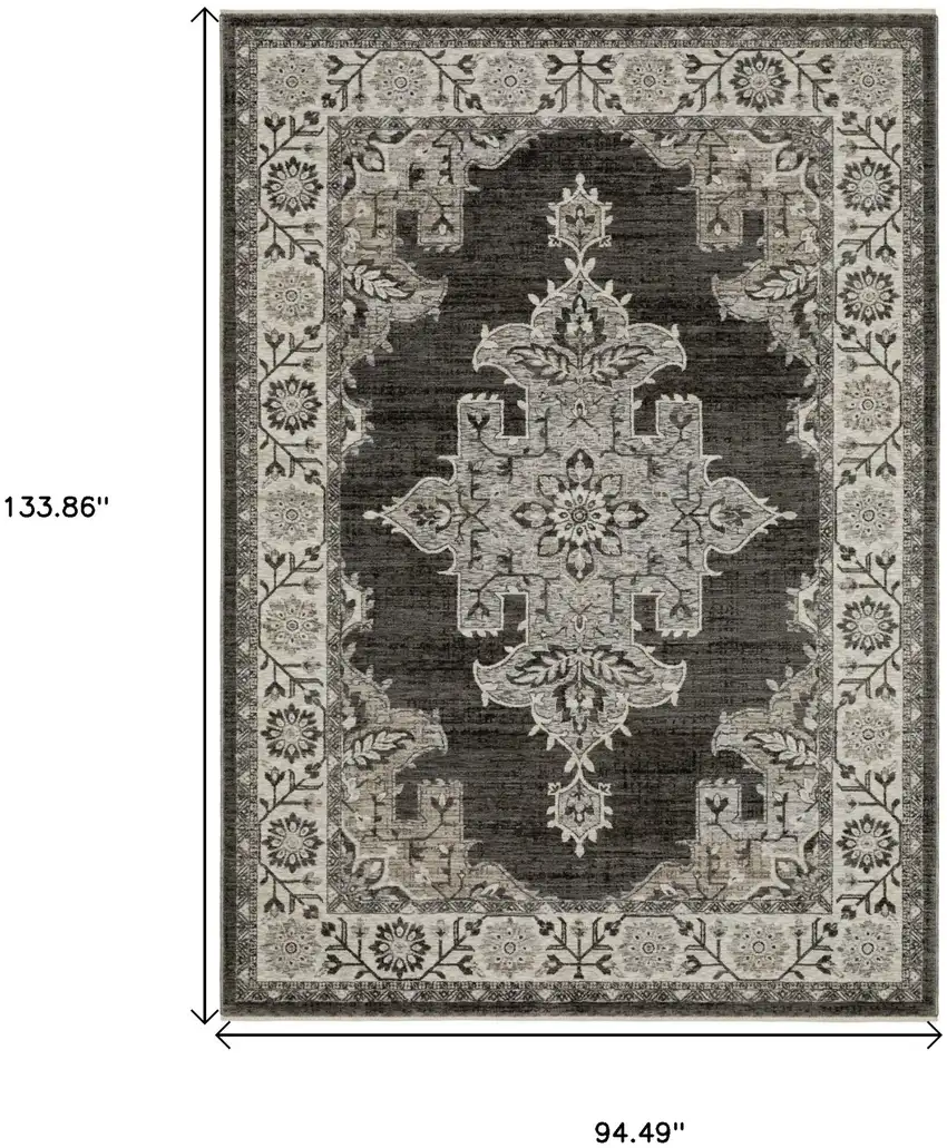 Gray And Beige Medallion Area Rug With Fringe Photo 3