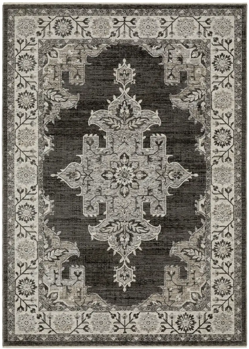Gray And Beige Medallion Area Rug With Fringe Photo 5