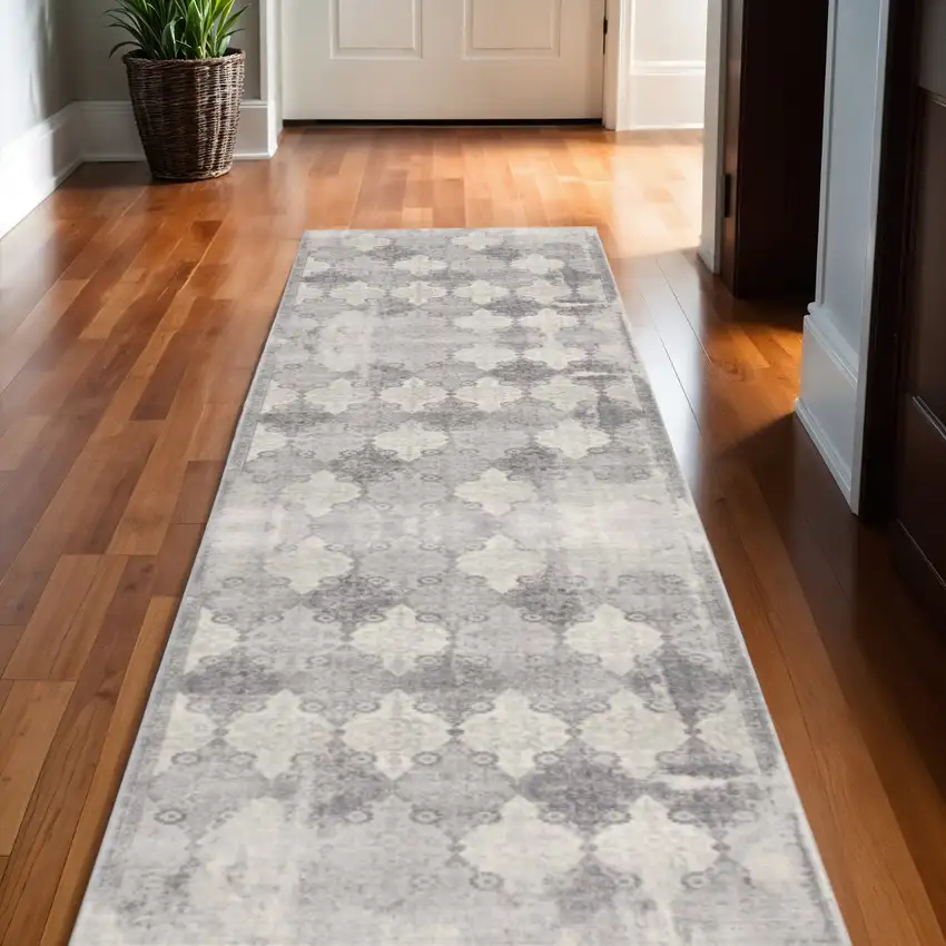 Gray And Beige Moroccan Runner Rug Photo 2