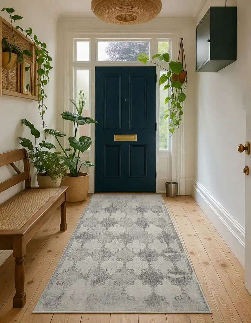 Gray And Beige Moroccan Runner Rug Photo 3