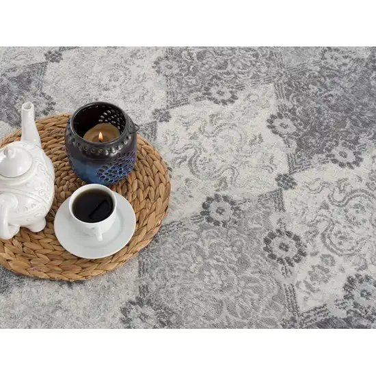 Gray And Beige Moroccan Runner Rug Photo 7