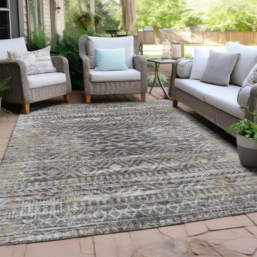 Gray And Beige Moroccan Washable Indoor Outdoor Area Rug Photo 4