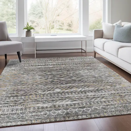 Gray And Beige Moroccan Washable Indoor Outdoor Area Rug Photo 6