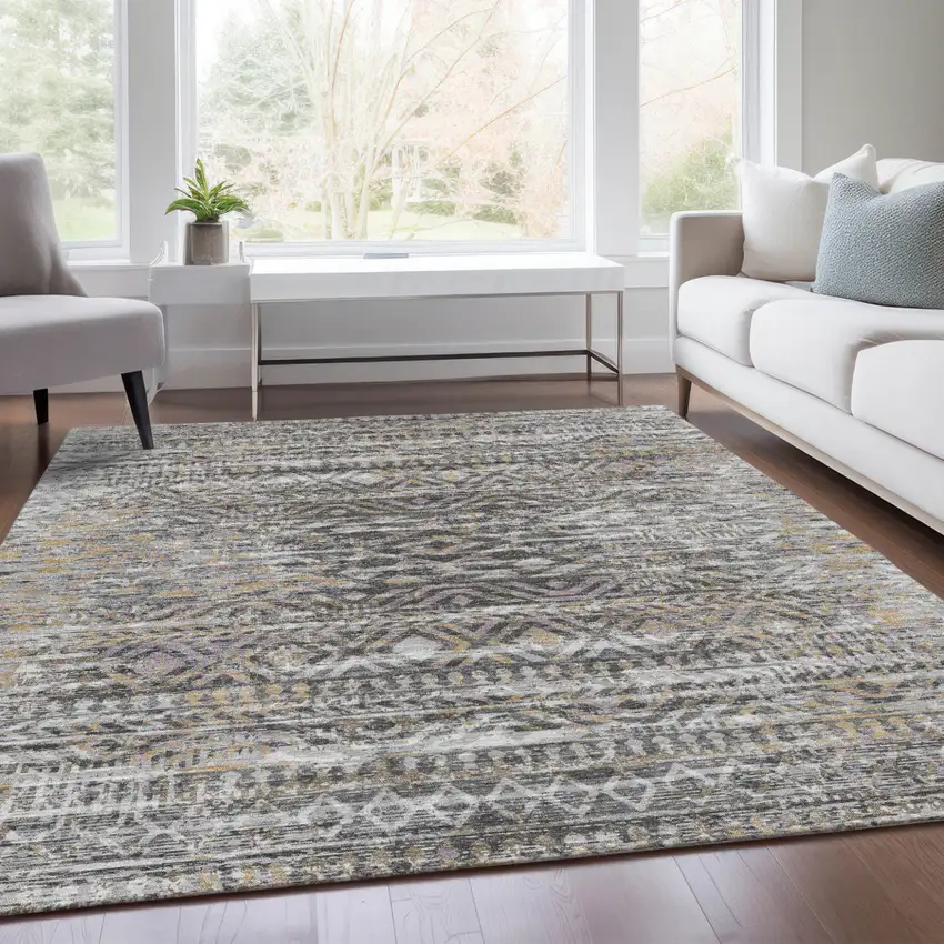 Gray And Beige Moroccan Washable Indoor Outdoor Area Rug Photo 6