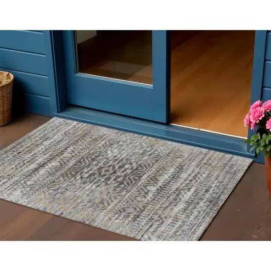 Gray And Beige Moroccan Washable Indoor Outdoor Area Rug Photo 2