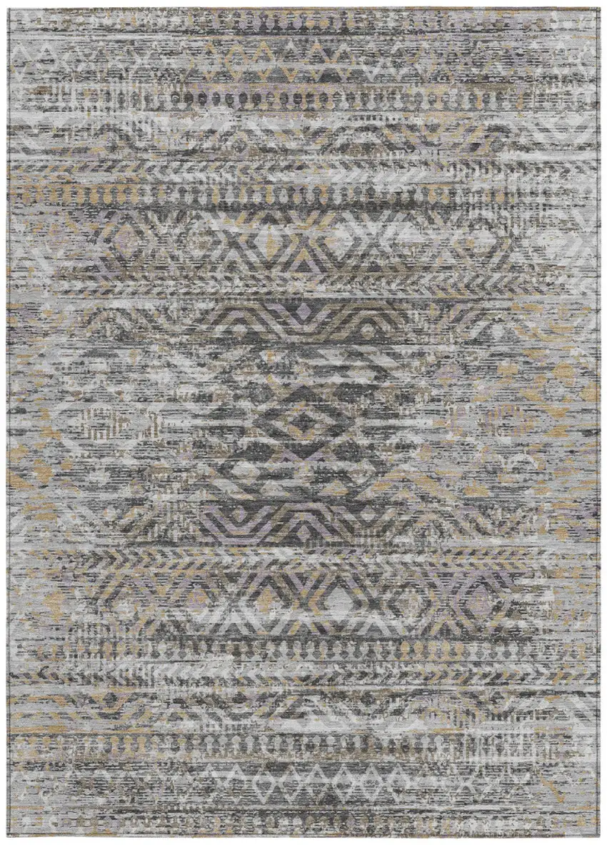 Gray And Beige Moroccan Washable Indoor Outdoor Area Rug Photo 3
