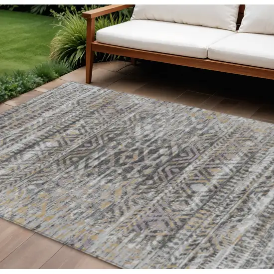 Gray And Beige Moroccan Washable Indoor Outdoor Area Rug Photo 2