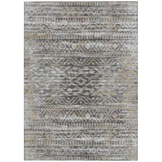 Gray And Beige Moroccan Washable Indoor Outdoor Area Rug Photo 4