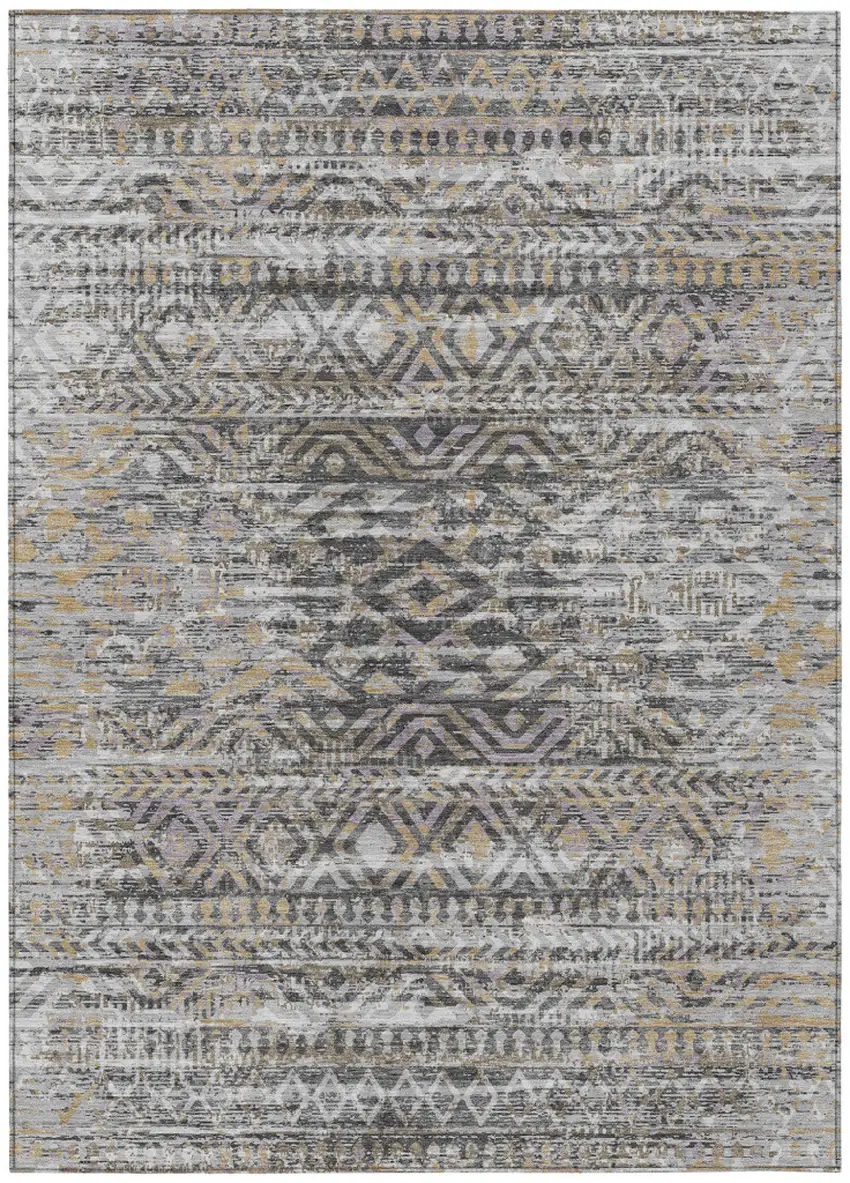 Gray And Beige Moroccan Washable Indoor Outdoor Area Rug Photo 1