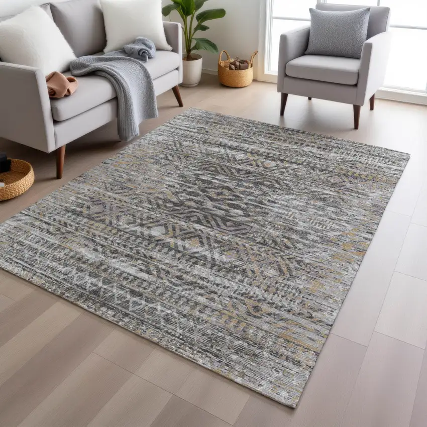 Gray And Beige Moroccan Washable Indoor Outdoor Area Rug Photo 6