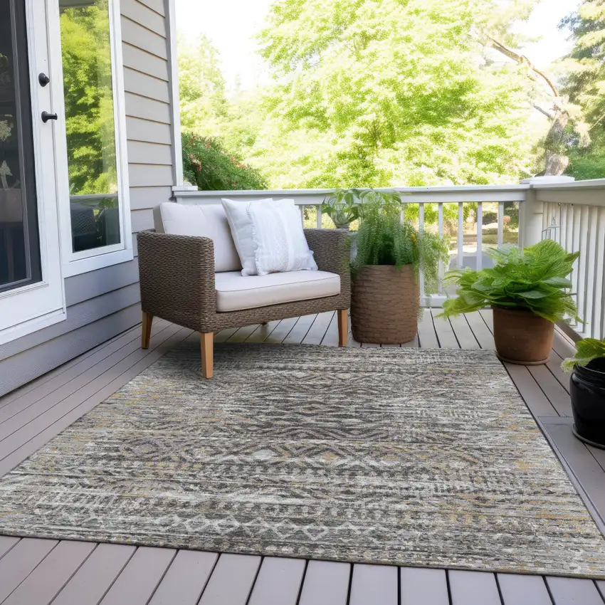 Gray And Beige Moroccan Washable Indoor Outdoor Area Rug Photo 8
