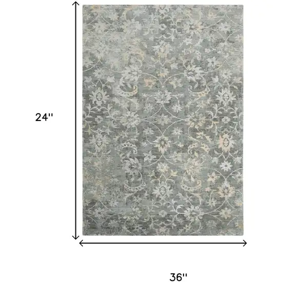 Gray And Beige New Zealand Lambs Wool Floral Hand Carved Handmade Area Rug Photo 8