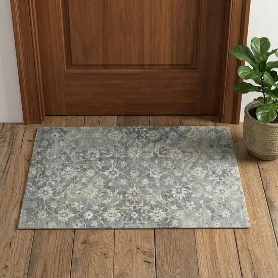 Gray And Beige New Zealand Lambs Wool Floral Hand Carved Handmade Area Rug Photo 1