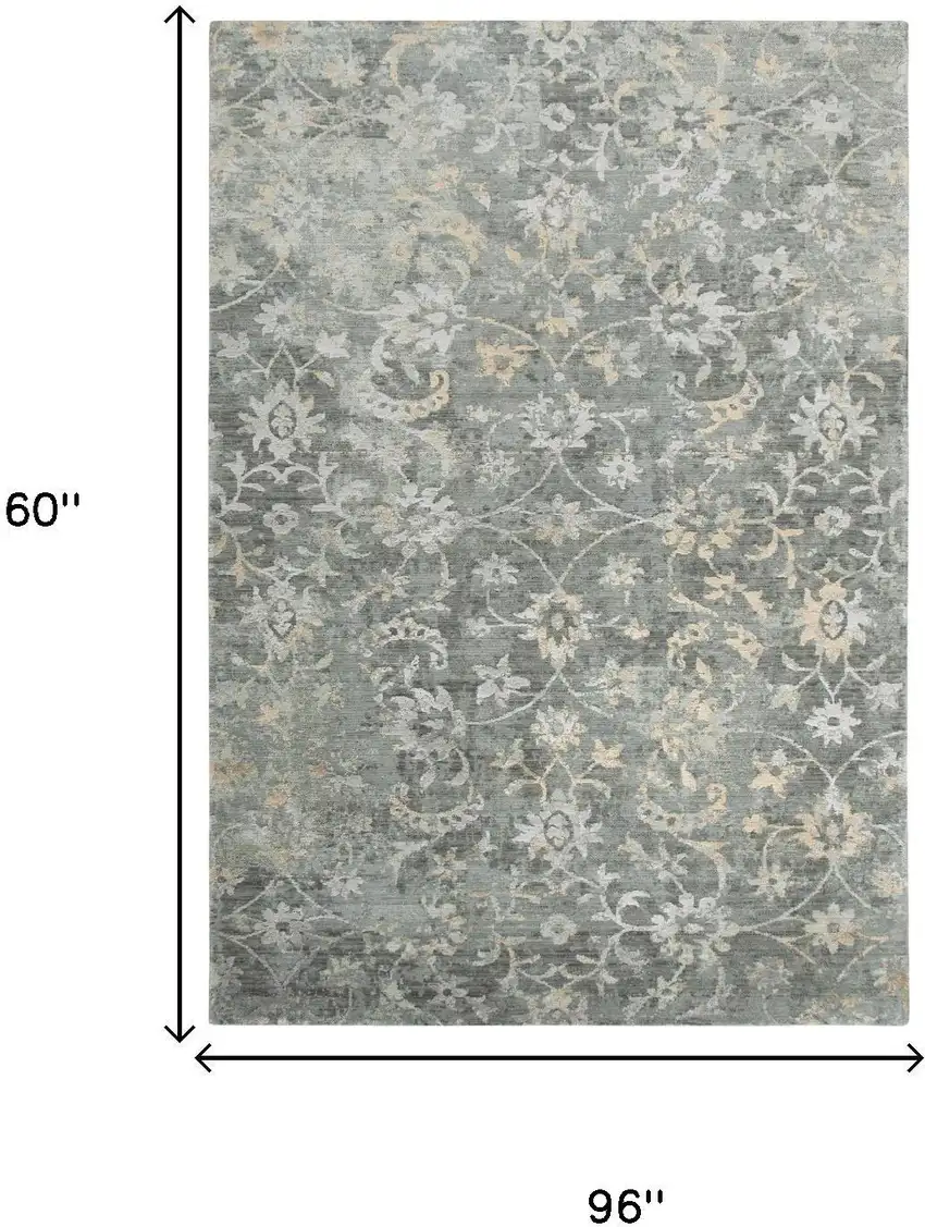 Gray And Beige New Zealand Lambs Wool Floral Hand Carved Handmade Area Rug Photo 8