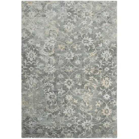 Gray And Beige New Zealand Lambs Wool Floral Hand Carved Handmade Area Rug Photo 2