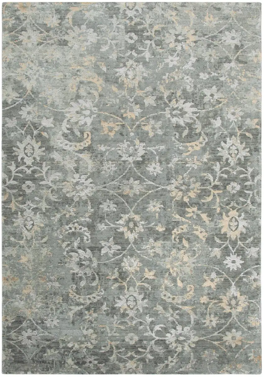 Gray And Beige New Zealand Lambs Wool Floral Hand Carved Handmade Area Rug Photo 2