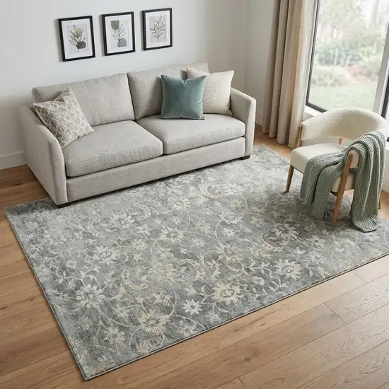 Gray And Beige New Zealand Lambs Wool Floral Hand Carved Handmade Area Rug Photo 1