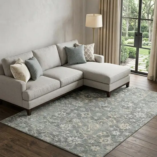Gray And Beige New Zealand Lambs Wool Floral Hand Carved Handmade Area Rug Photo 1