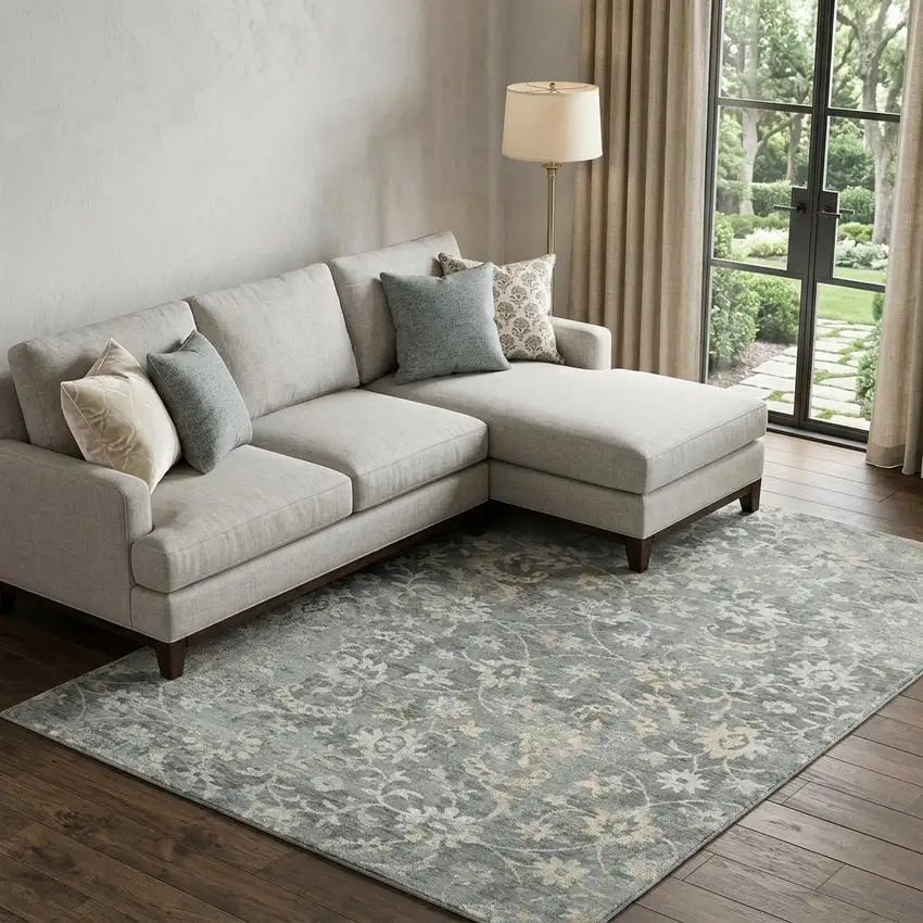 Gray And Beige New Zealand Lambs Wool Floral Hand Carved Handmade Area Rug Photo 1