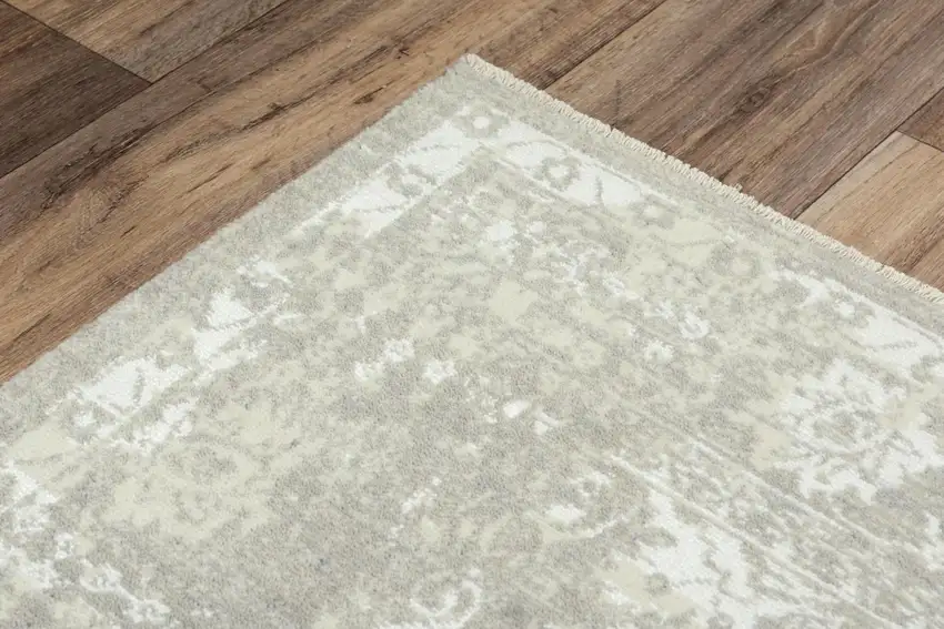 Gray And Beige New Zealand Lambs Wool Oriental Hand Carved Handmade Area Rug Photo 6