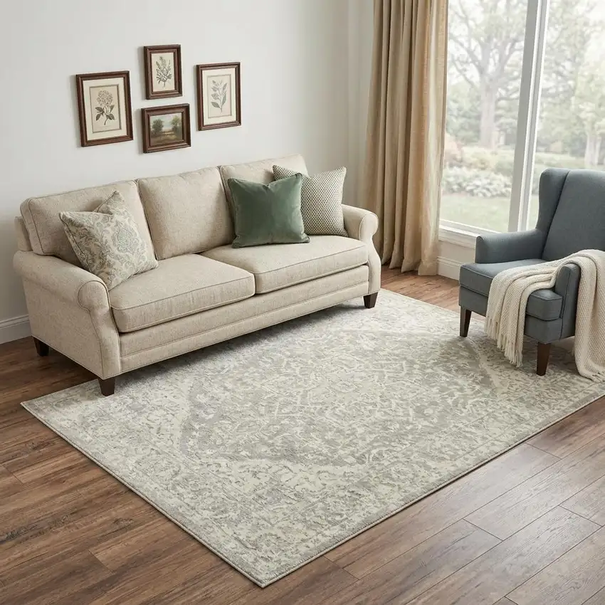 Gray And Beige New Zealand Lambs Wool Oriental Hand Carved Handmade Area Rug Photo 1