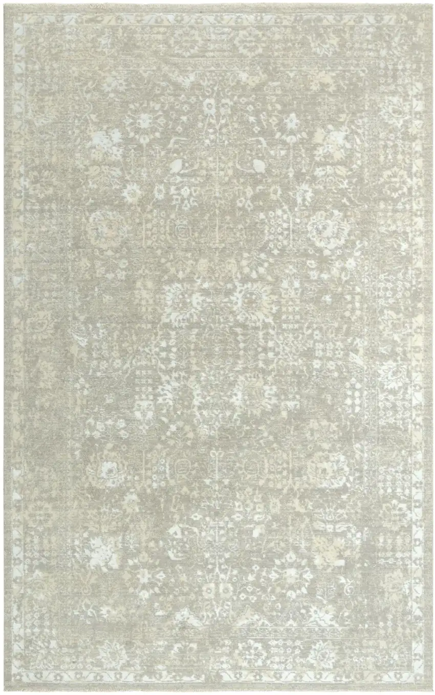 Gray And Beige New Zealand Lambs Wool Oriental Hand Carved Handmade Area Rug Photo 3