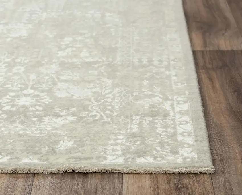 Gray And Beige New Zealand Lambs Wool Oriental Hand Carved Handmade Area Rug Photo 4