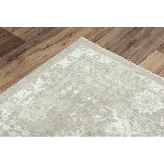 Gray And Beige New Zealand Lambs Wool Oriental Hand Carved Handmade Area Rug Photo 6