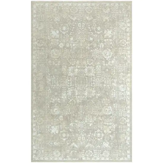 Gray And Beige New Zealand Lambs Wool Oriental Hand Carved Handmade Area Rug Photo 3