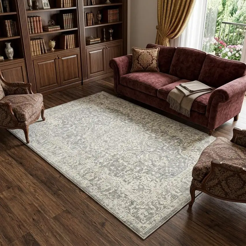 Gray And Beige New Zealand Lambs Wool Oriental Hand Carved Handmade Area Rug Photo 1
