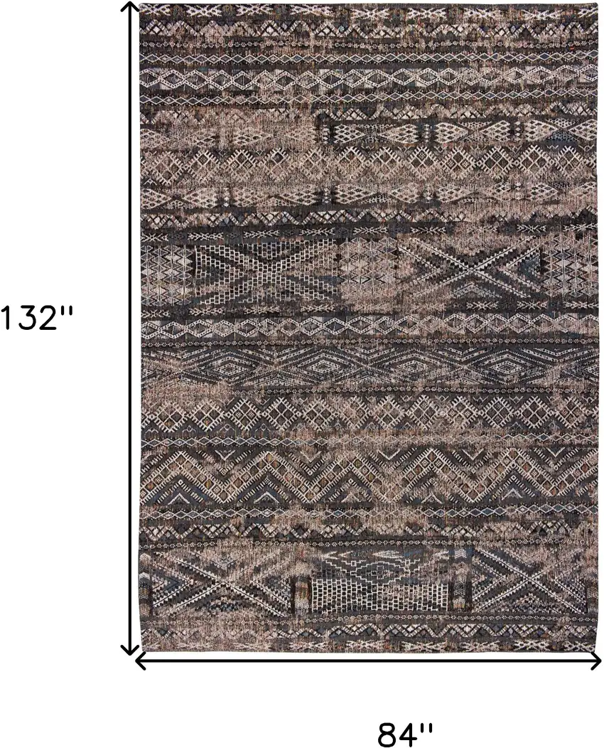 Gray And Beige Oriental Kilim Washable Area Rug Photo 5