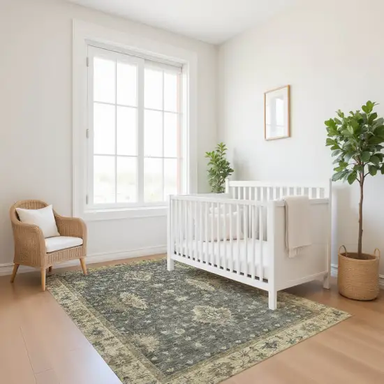 Gray And Beige Oriental Washable Area Rug With UV Protection Photo 5