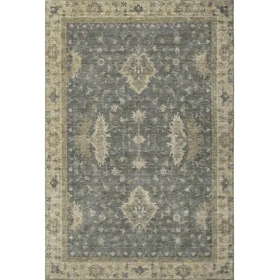 Gray And Beige Oriental Washable Area Rug With UV Protection Photo 3