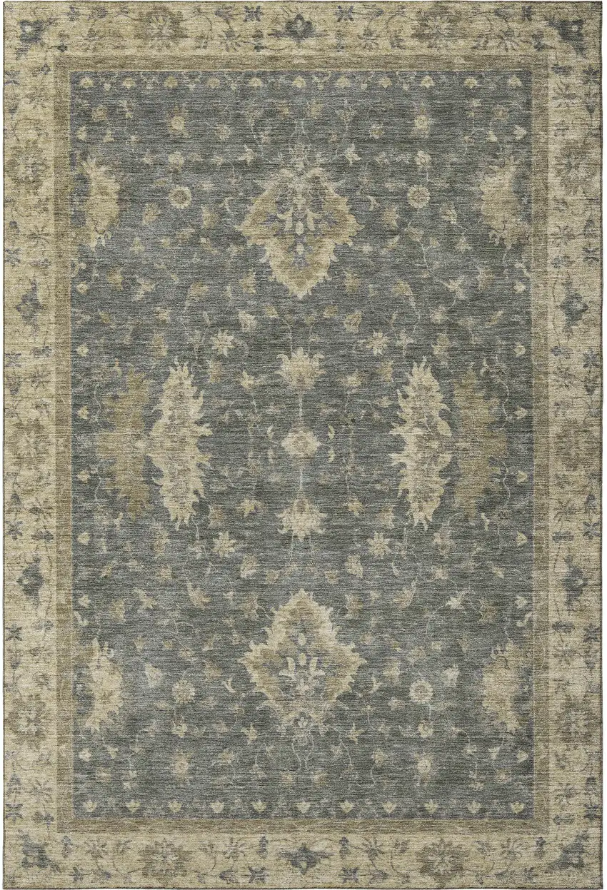 Gray And Beige Oriental Washable Area Rug With UV Protection Photo 3