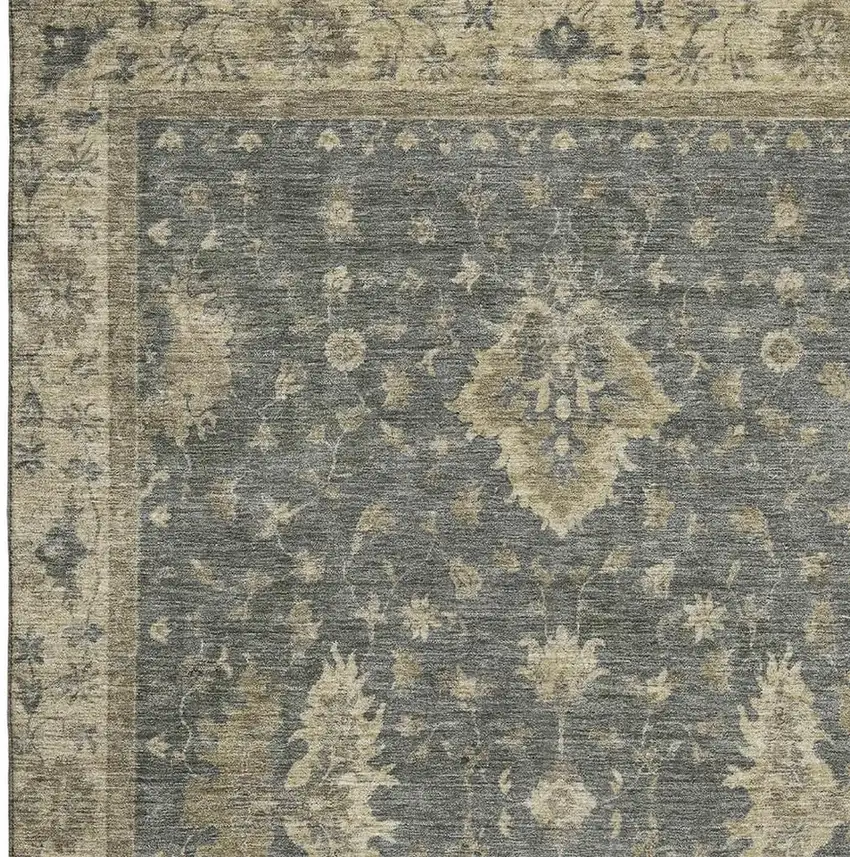 Gray And Beige Oriental Washable Area Rug With UV Protection Photo 2