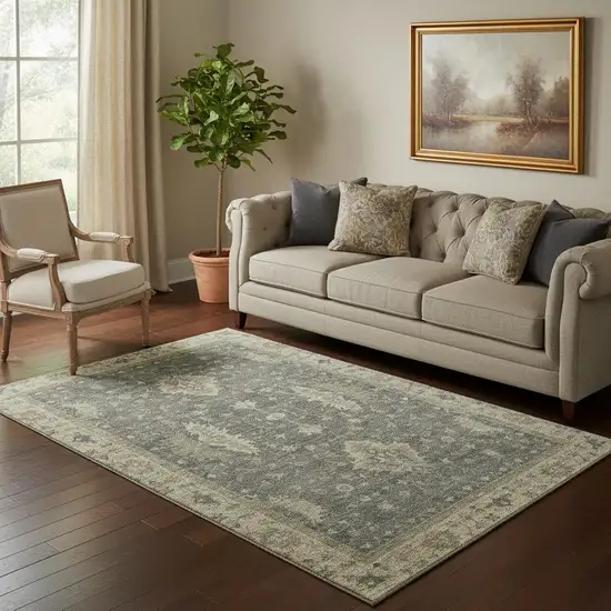 Gray And Beige Oriental Washable Area Rug With UV Protection Photo 2