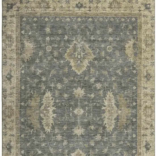 Gray And Beige Oriental Washable Area Rug With UV Protection Photo 3