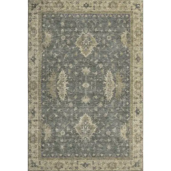 Gray And Beige Oriental Washable Area Rug With UV Protection Photo 1