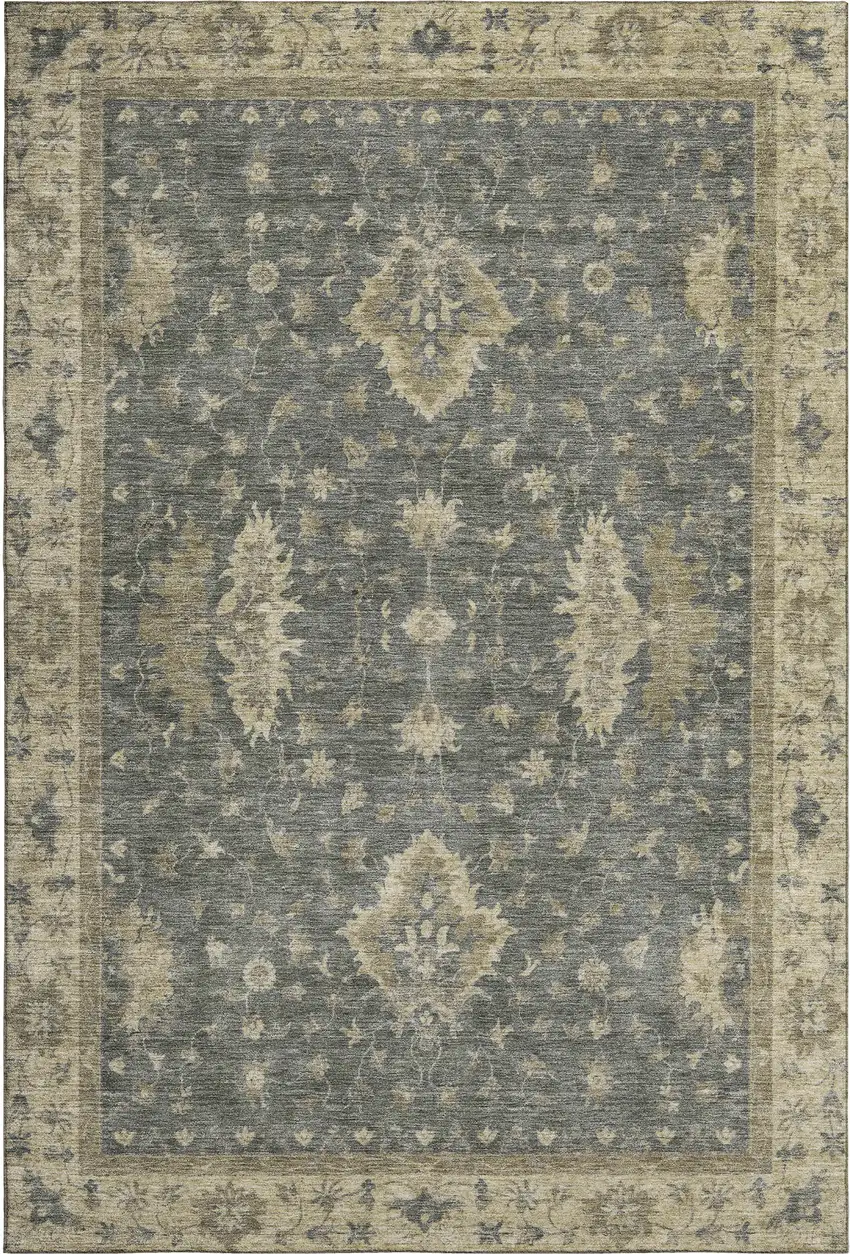 Gray And Beige Oriental Washable Area Rug With UV Protection Photo 1
