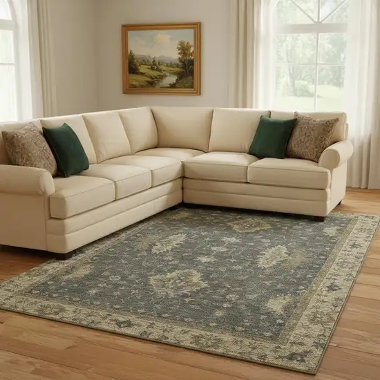 Gray And Beige Oriental Washable Area Rug With UV Protection Photo 2