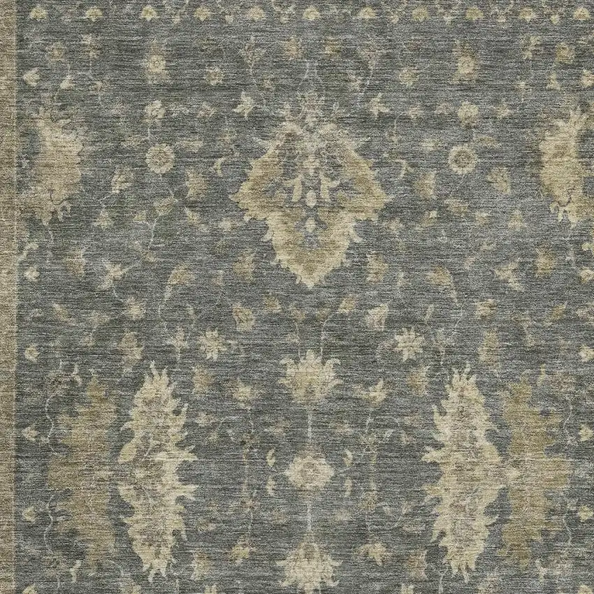Gray And Beige Oriental Washable Area Rug With UV Protection Photo 2
