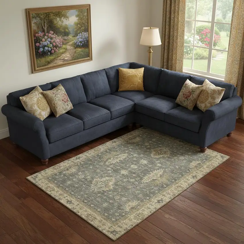 Gray And Beige Oriental Washable Area Rug With UV Protection Photo 2