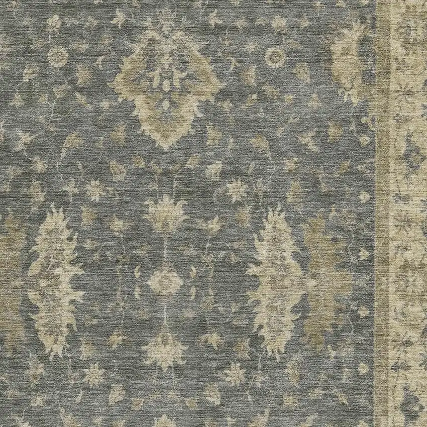 Gray And Beige Oriental Washable Area Rug With UV Protection Photo 2