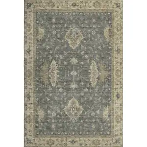 Photo of Gray And Beige Oriental Washable Area Rug With UV Protection