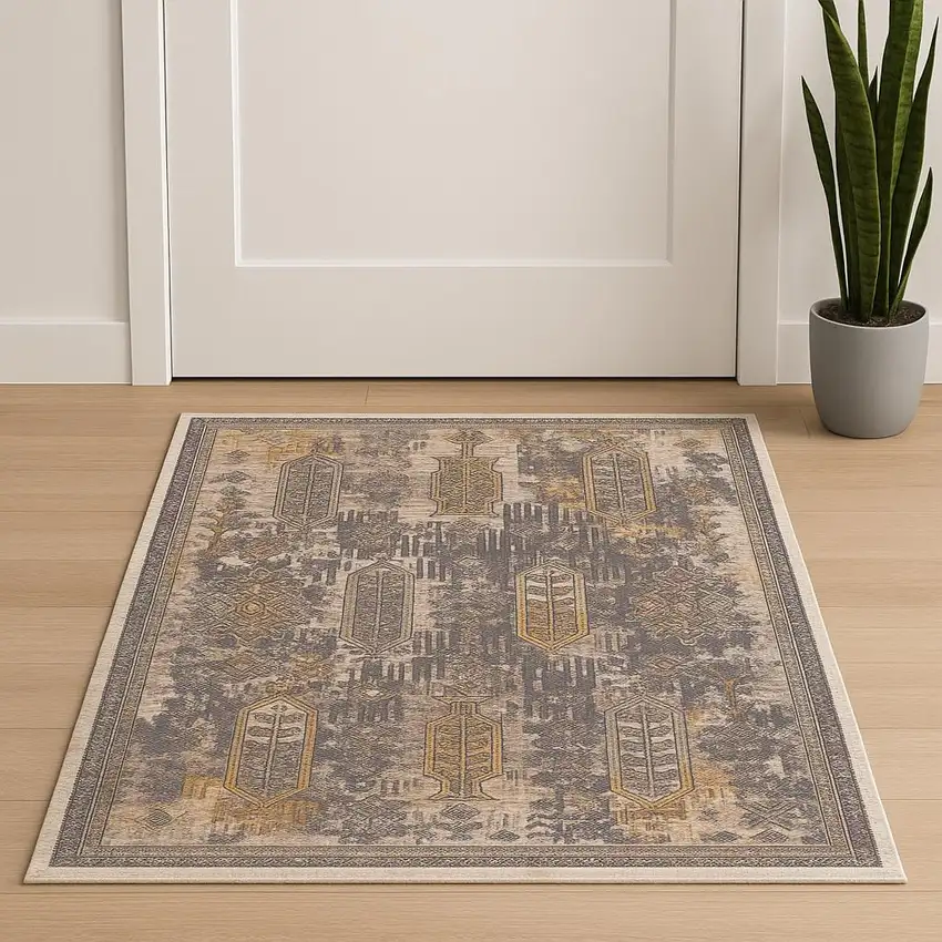 Gray And Beige Southwestern Area Rug Photo 2