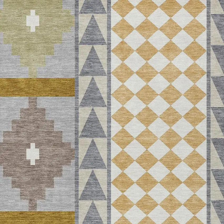 Gray And Beige Southwestern Washable Indoor Outdoor Area Rug Photo 3
